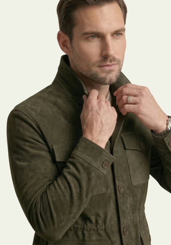 Herren Lederjacke in Oliv – Safari-Klassiker mit Stil