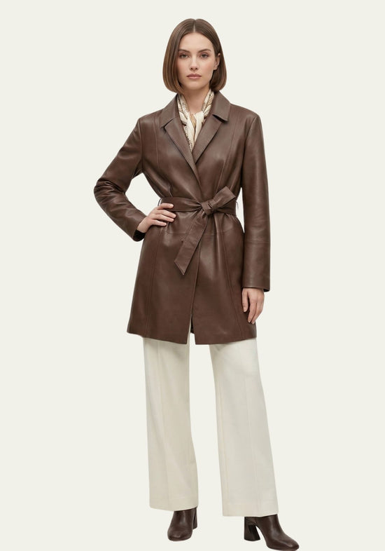 Leder Trenchcoat Braun