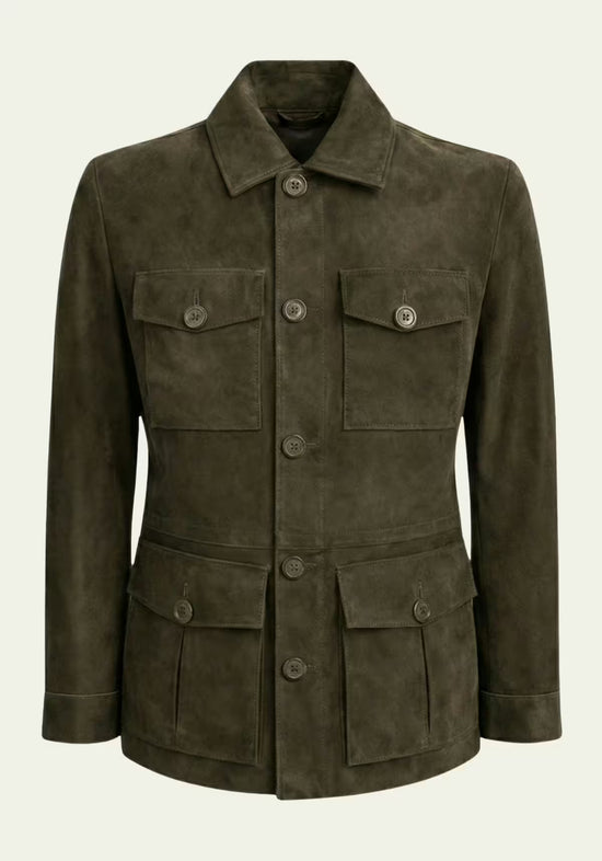 Herren Lederjacke in Oliv – Safari-Klassiker mit Stil