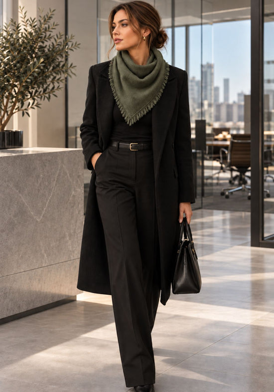 Damen-Halstuch aus Wolle & Kaschmir mit Fransen Olive