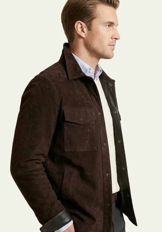 Herren Veloursleder-Jacke Dunkelbraun– Zeitlose Eleganz