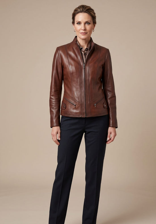 Damen Lederjacke aus Lammnappa – Dunkelbraun