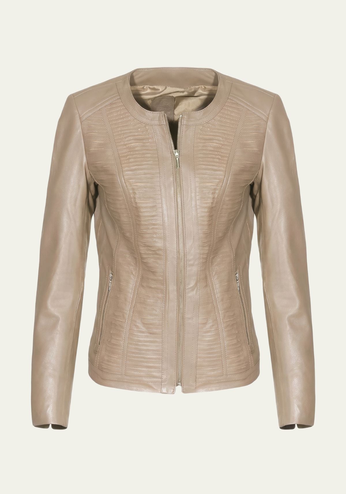Damen Lederjacke aus Lammnappa – Sportlich mit Quersteifen Beige