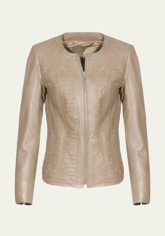 Damen Lederjacke aus Lammnappa – Sportlich mit Quersteifen Beige