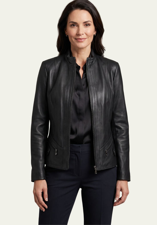 Moderne Damen Lederjacke aus Lammnappa Leder Schwarz