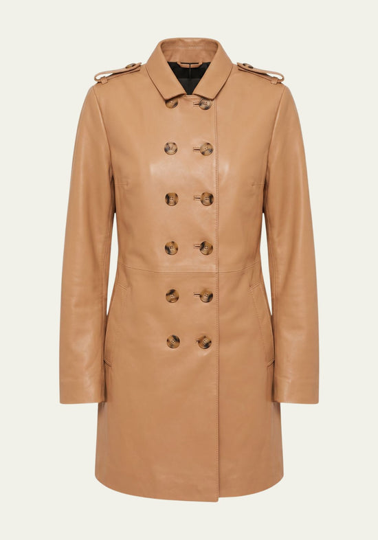 Damen Leder Trenchcoat Camelbraun