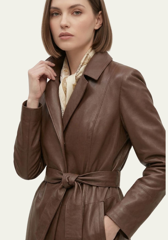 Leder Trenchcoat Braun