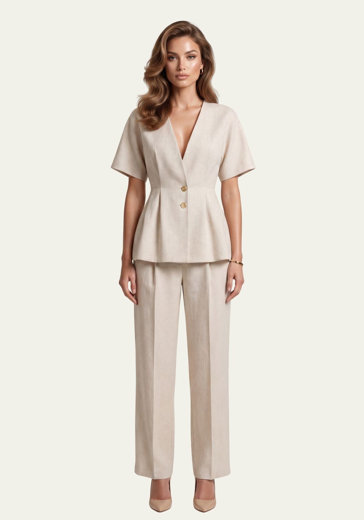 Damenhemd  & Damenhose Beige  Blazer & Palazzo-Hose