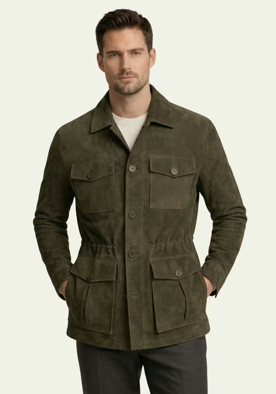 Herren Lederjacke in Oliv – Safari-Klassiker mit Stil