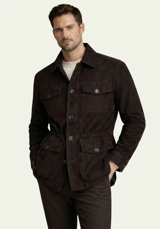 Herren Lederjacke in Schwarz – Safari-Klassiker mit Stil