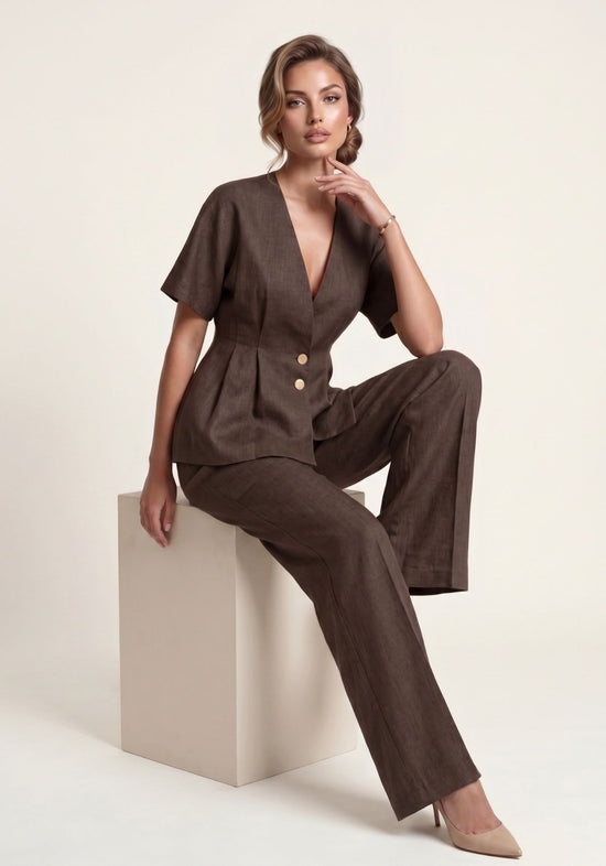 Damenhemd & Damenhose Braun  Blazer & Palazzo-Hose