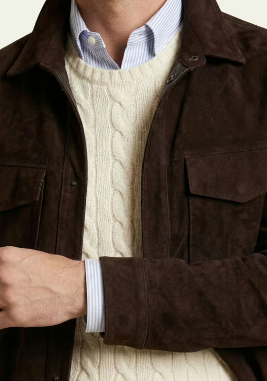 Herren Veloursleder-Jacke Dunkelbraun– Zeitlose Eleganz