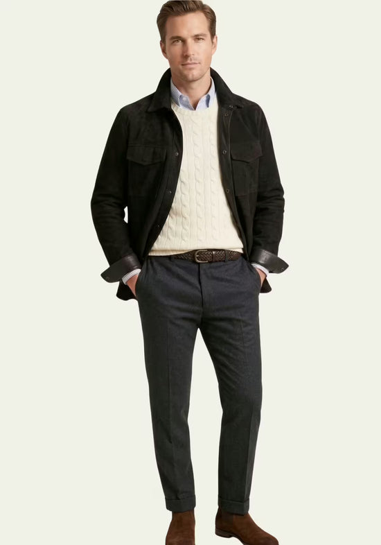 Herren Veloursleder-Jacke in Schwarz – Zeitlose Eleganz