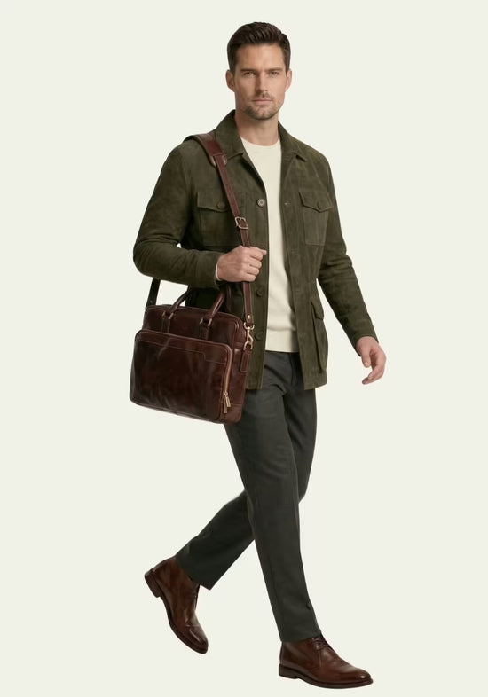 Herren Lederjacke in Oliv – Safari-Klassiker mit Stil