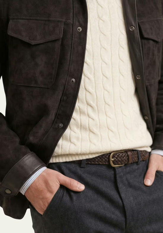 Herren Veloursleder-Jacke in Schwarz – Zeitlose Eleganz