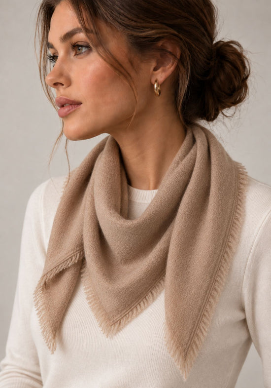 Damen-Halstuch aus Wolle & Kaschmir mit Fransen Beige