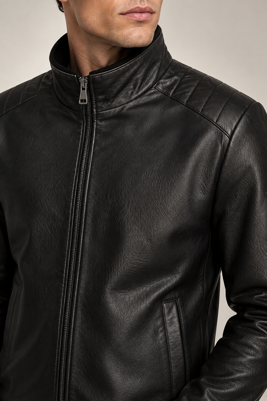 Lammfelljacke aus schwarzem Glattleder Victor