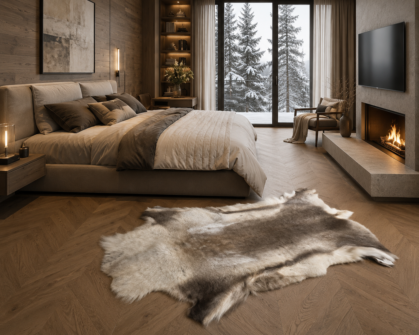 Rentierfell Creme/Braun – Echtfell aus Finnland