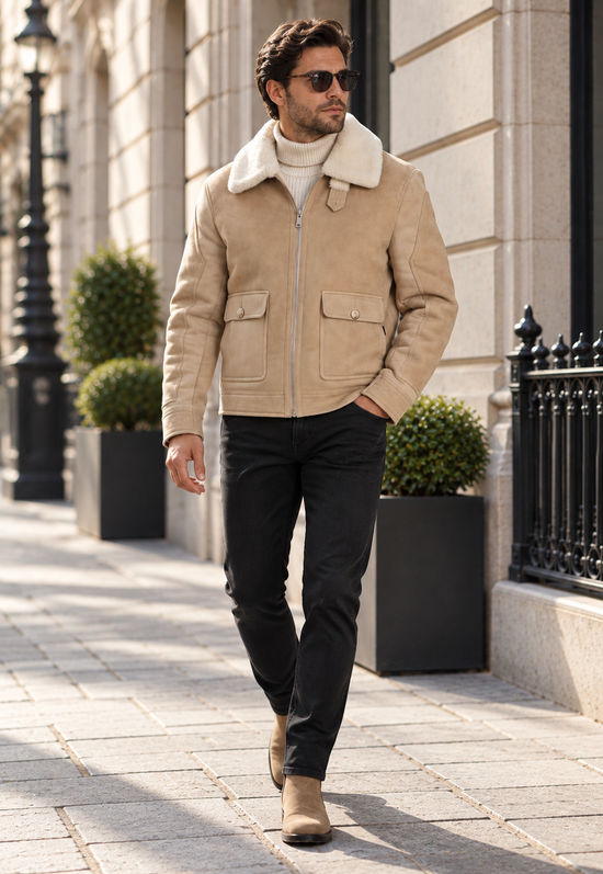 Premium Herren-Lammfelljacke GREGOR in Beige
