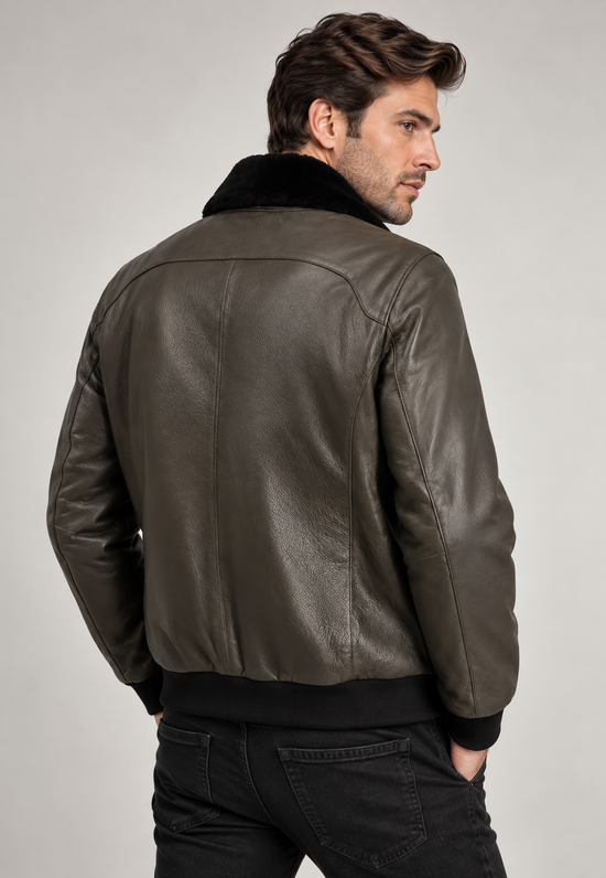 Premium Herren-Lammfelljacke HAKON in Khaki