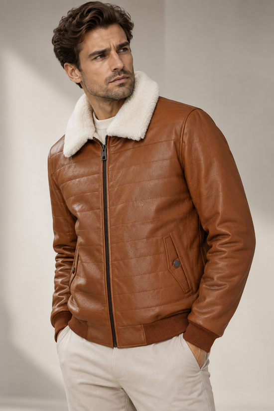 Premium Herren-Lammfelljacke THORSTEN in Cognac