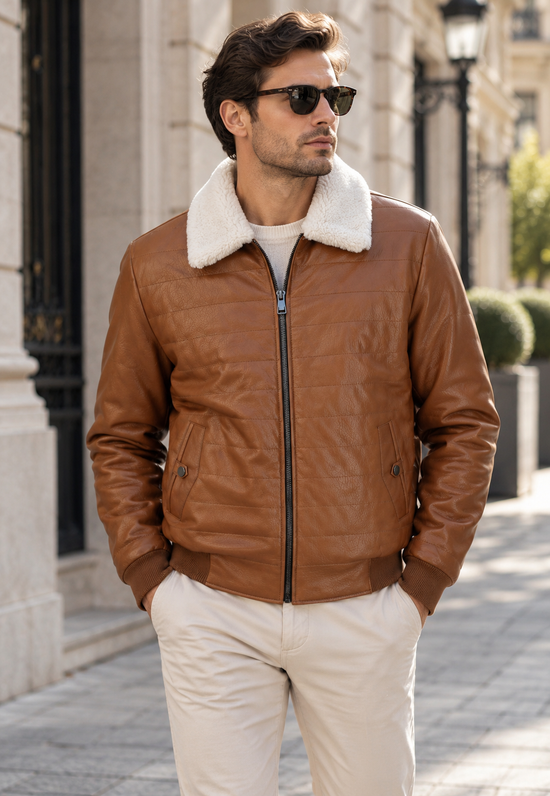 Premium Herren-Lammfelljacke THORSTEN in Cognac