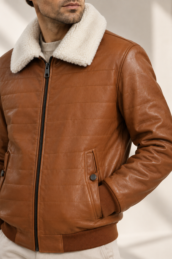 Premium Herren-Lammfelljacke THORSTEN in Cognac