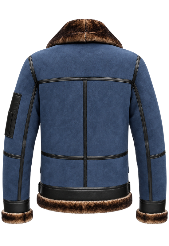 Herren Merino Lammfell Bomberjacke  B16 in Blau