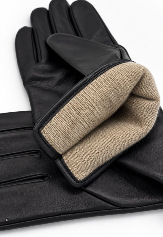 Herren-Lederhandschuhe C08 Schwarz aus Lamm-Nappaleder mit Kaschmirfutter