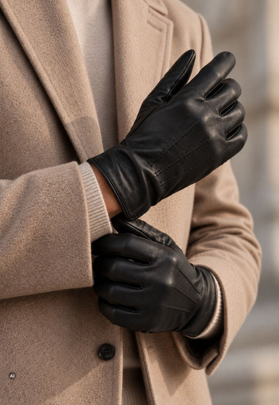 Herren-Lederhandschuhe C08 Schwarz aus Lamm-Nappaleder mit Kaschmirfutter