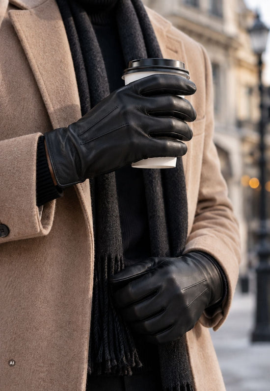 Herren-Lederhandschuhe C08 Schwarz aus Lamm-Nappaleder mit Kaschmirfutter