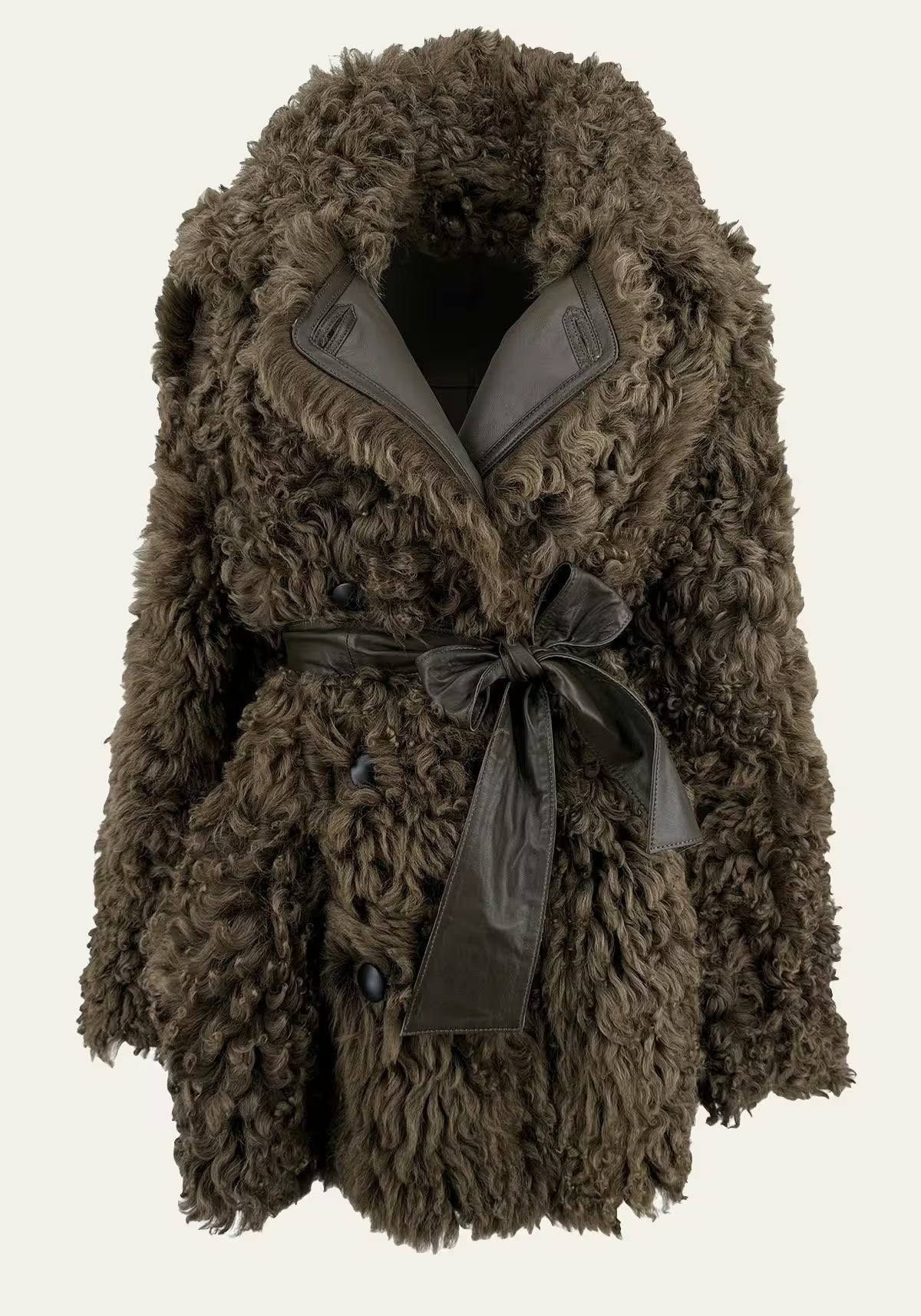 Lammfelljacke Curly Felicite - Olive zum Wenden