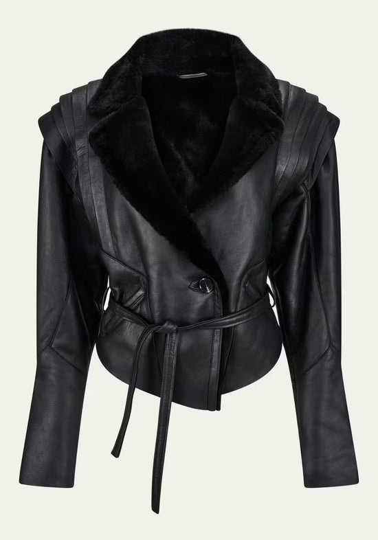 Kurtka shearling z owczej skóry - Szlachetny styl contemporary z dopasowaną formą