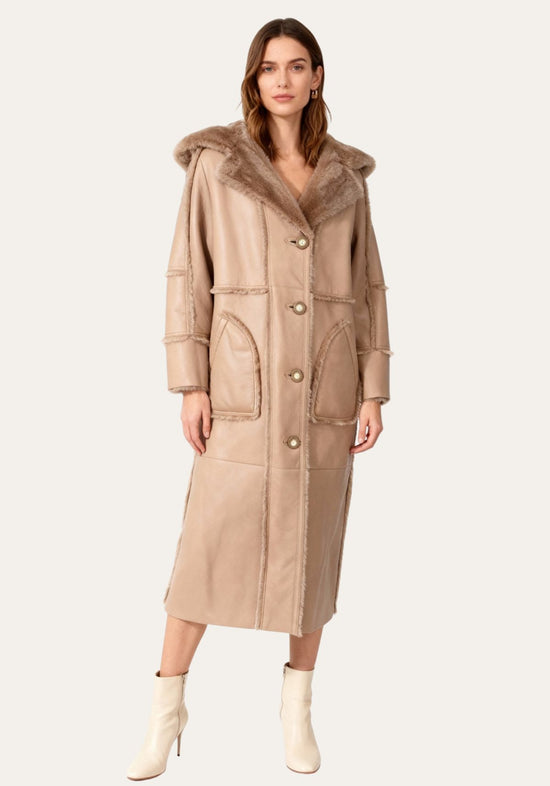 Kożuch shearling Camille - Kobieca elegancja w kolorze beżowym