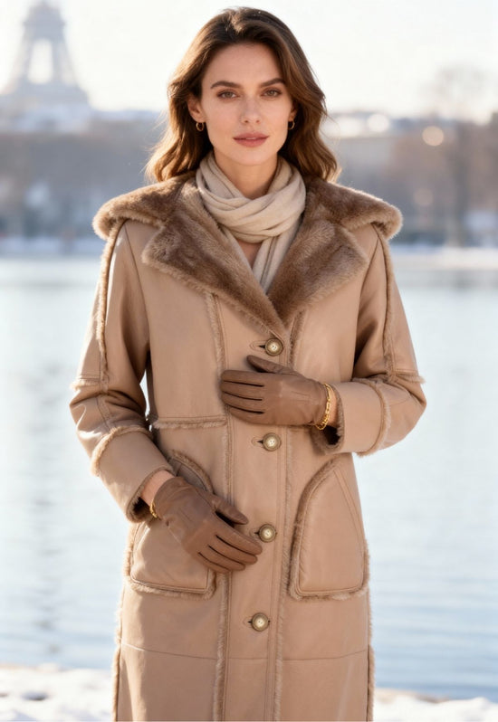Kożuch shearling Camille - Kobieca elegancja w kolorze beżowym