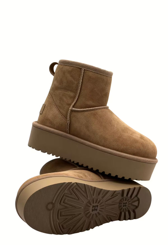 Arctic Luxe Platform Zimowe Botki Brązowe Futerko Jagnięce