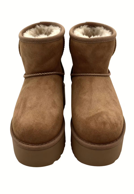 Arctic Luxe Platform Zimowe Botki Brązowe Futerko Jagnięce