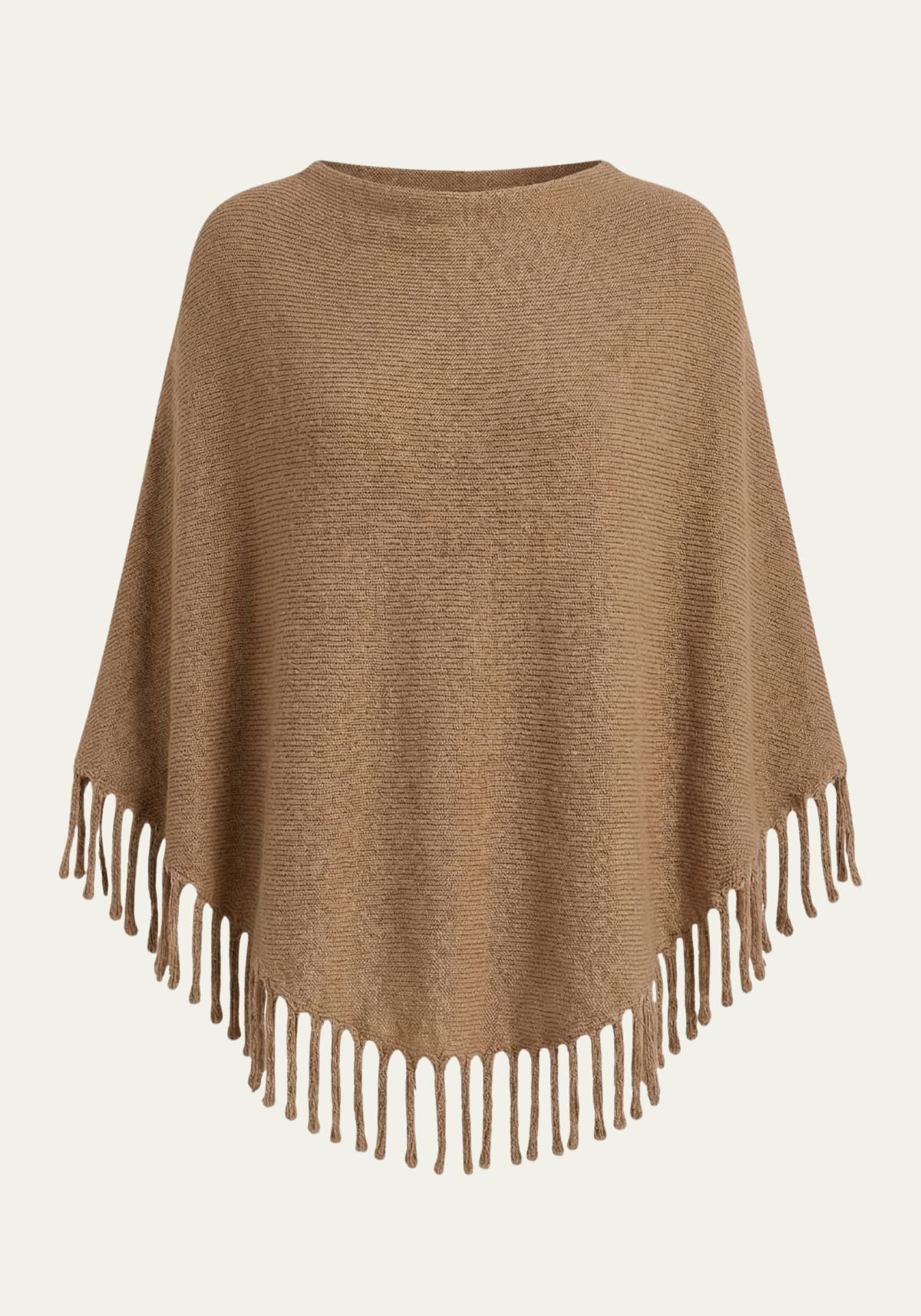 Damen-Poncho mit Fransen in warmem Camelton, One Size