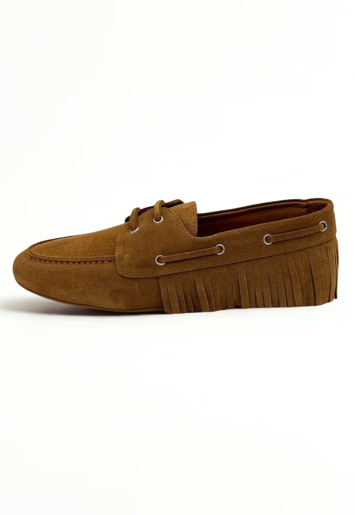 Damen Mokassins Echtleder Camel Fransen HOL40