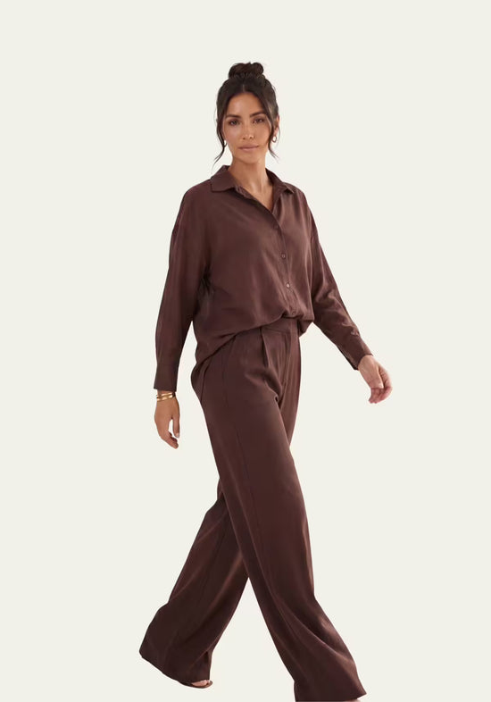 Koszula damska i spodnie damskie Pure Elegance – Coffee Brown