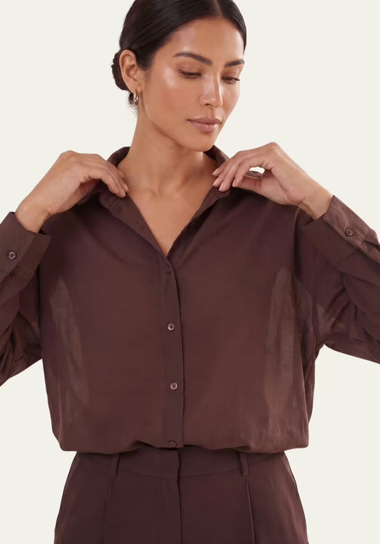 Koszula damska i spodnie damskie Pure Elegance – Coffee Brown