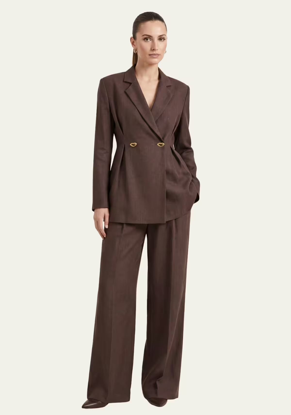 Damenhemd & Damenhose Braun – Langarm-Blazer & Palazzo-Hose