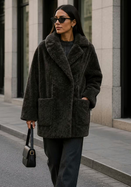 Shearling Lammfelljacke Khaki
