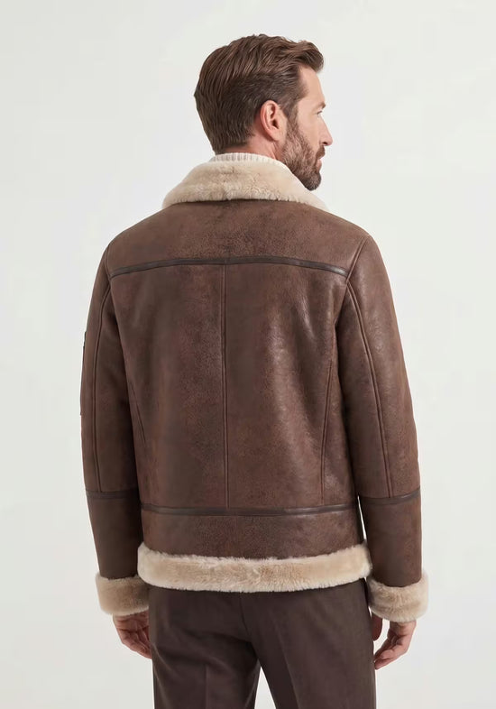 Lammfell Bomberjacke Aviator Mahagoni – Merino Shearling