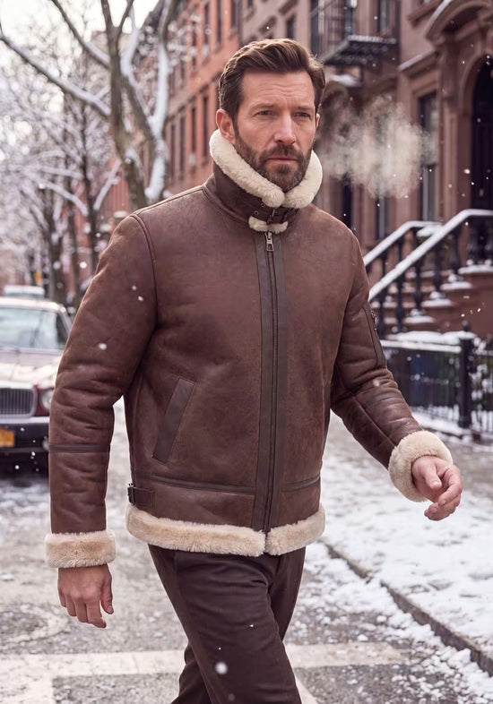 Lammfell Bomberjacke Aviator Mahagoni – Merino Shearling