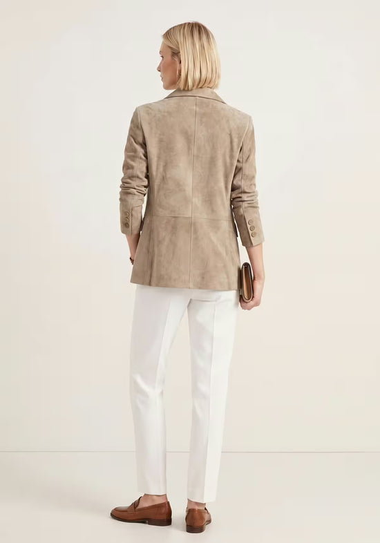 Eleganter Lederblazer Beige – Damen Sakko aus Lammveloursleder