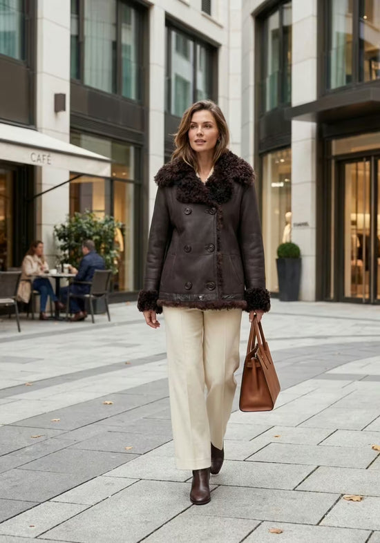 Curly Lammfell Wendejacke Dunkelbraun – Doppelseitiger Luxus