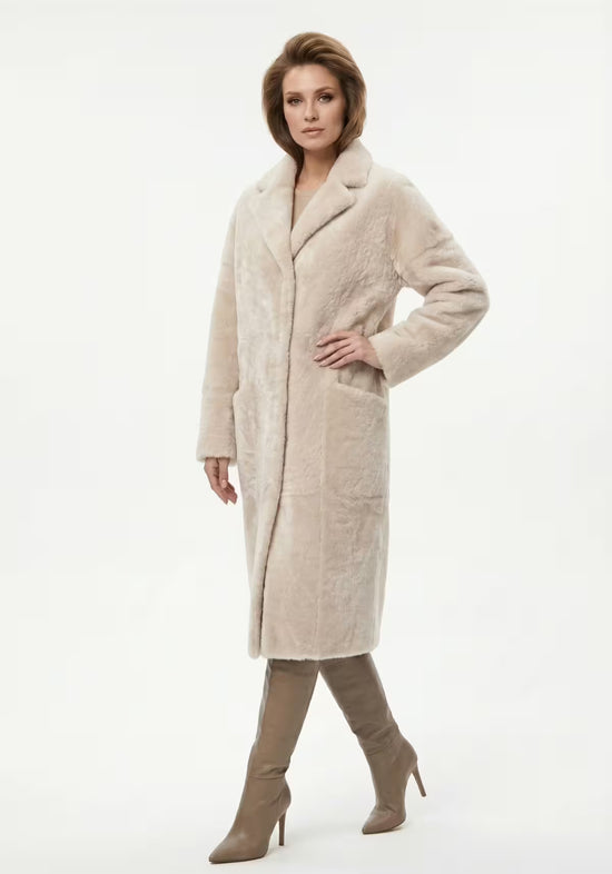 Exklusiver Shearling Lammfellmantel Cream – Zeitlose Luxus-Eleganz für Damen