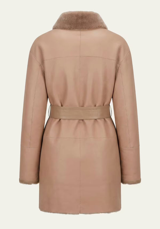 Elegante Wende-Lammfellmantel aus Shearling Beige – Modell 3002
