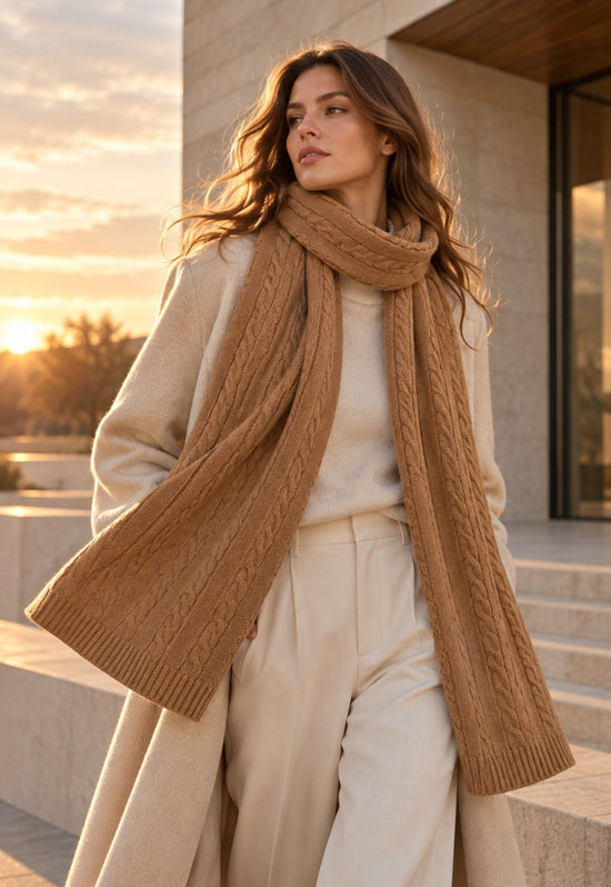 Strickschal aus Merinowolle & Kaschmir Camel